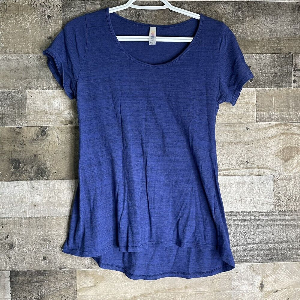LuLaRoe Womens XS  Blue  Short Sleeve Top High Low Striped Offset Line Print‎